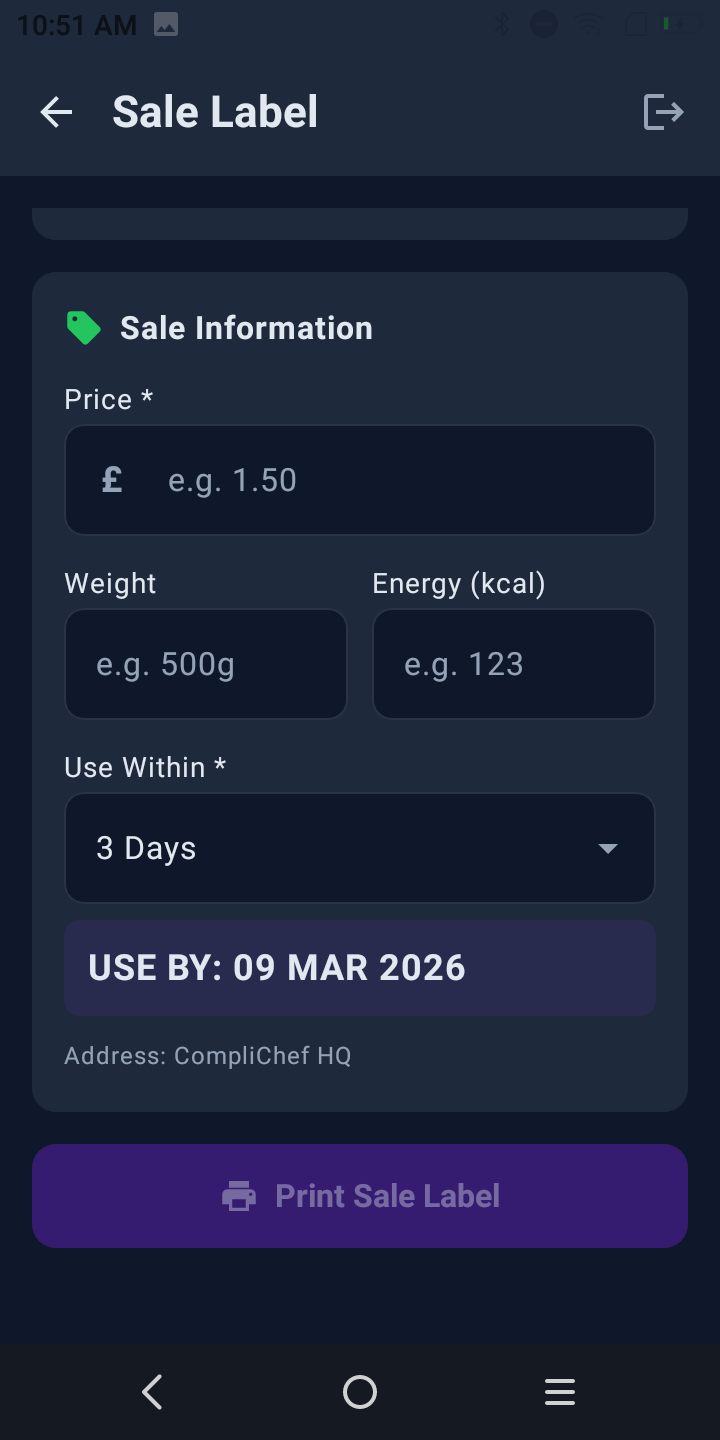 Print Sale Label button